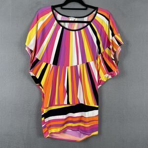 Trina Turk Tunic Womens S Multicolor Striped Scoop Neck Dolman Sleeve Pullover